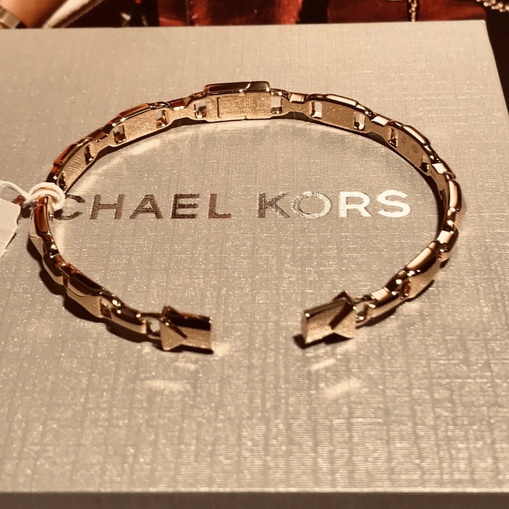 🎁 $225 MICHAEL KORS Mercer Link 14K Rse Gold Cuff